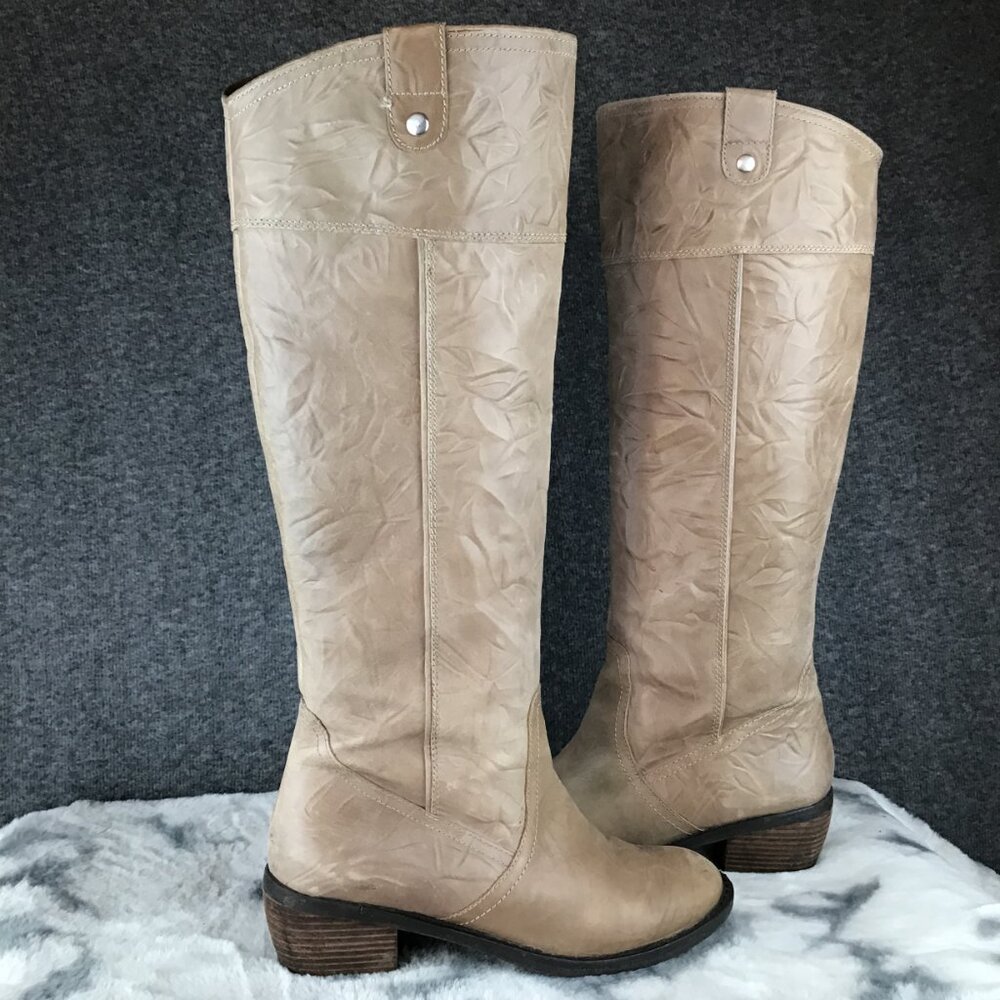 Gianni Bini Tall Taupe Pull On Crinkle Detail Leather Boots Size 8.5 M